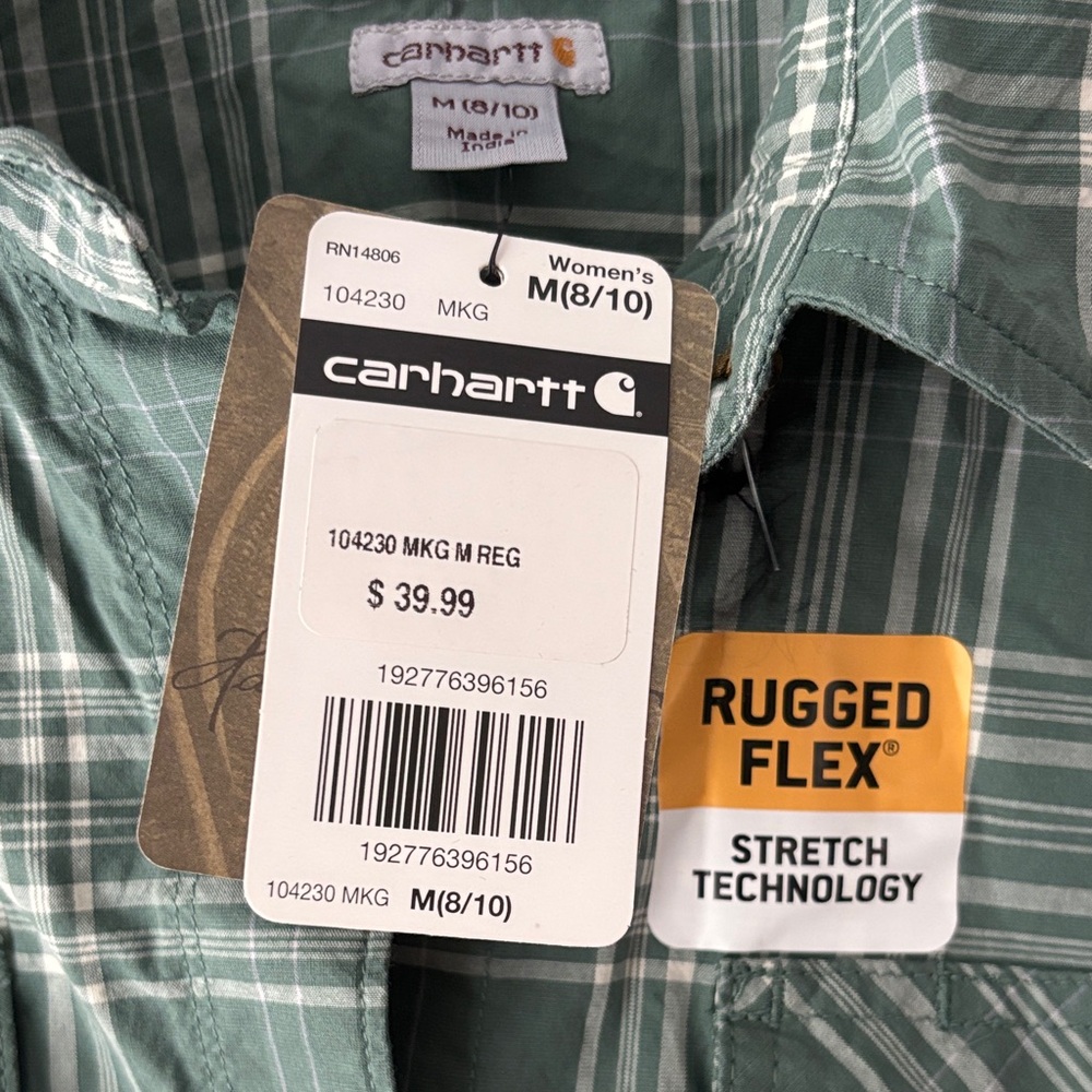 NWT Carhartt Green Plaid Rugged Flex Button-Down Shirt - Picture 2 of 3